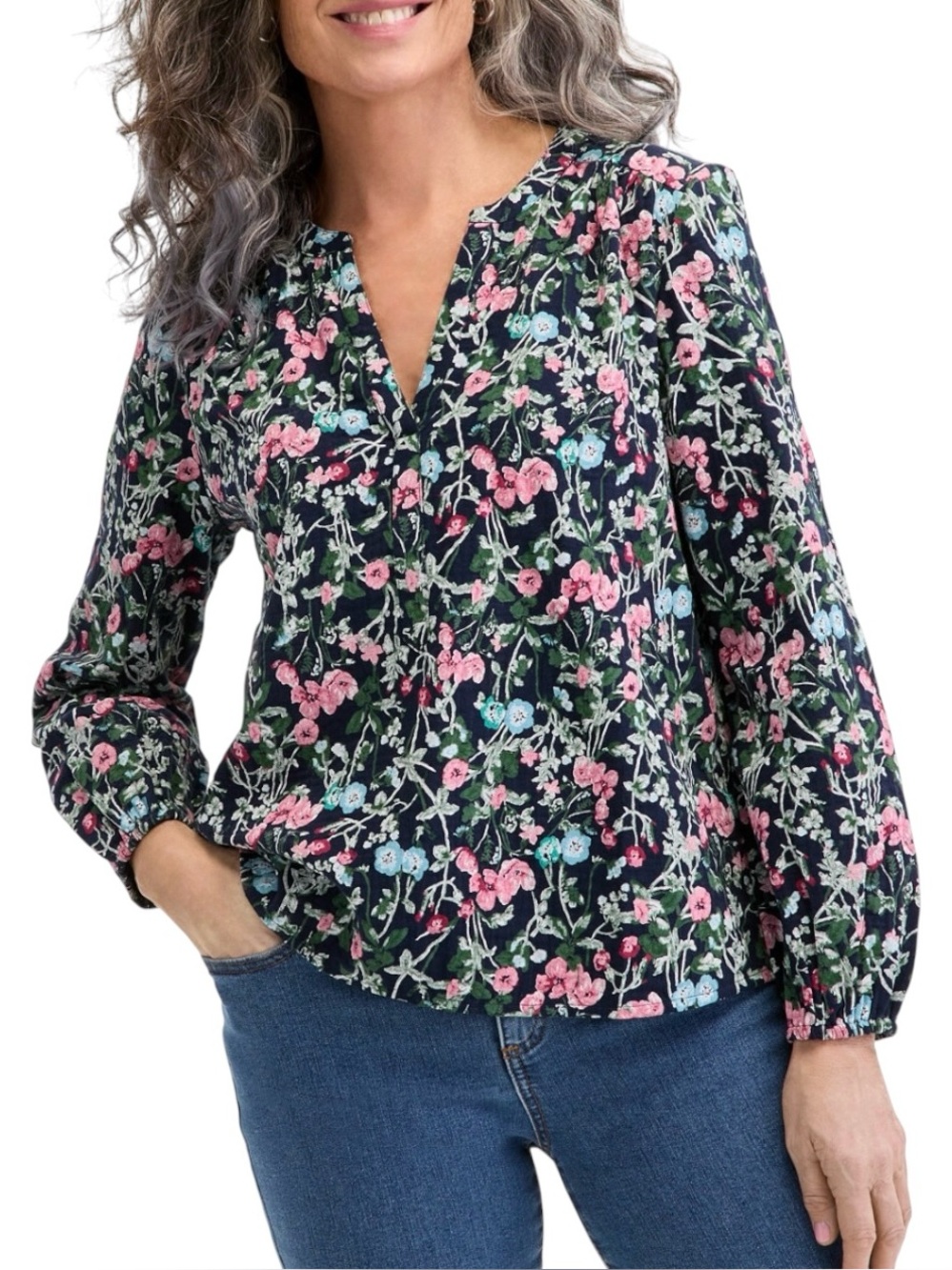Style & Co. Women’s Printed Floral cotton gauze Popover  xTop Black and Pink XXL